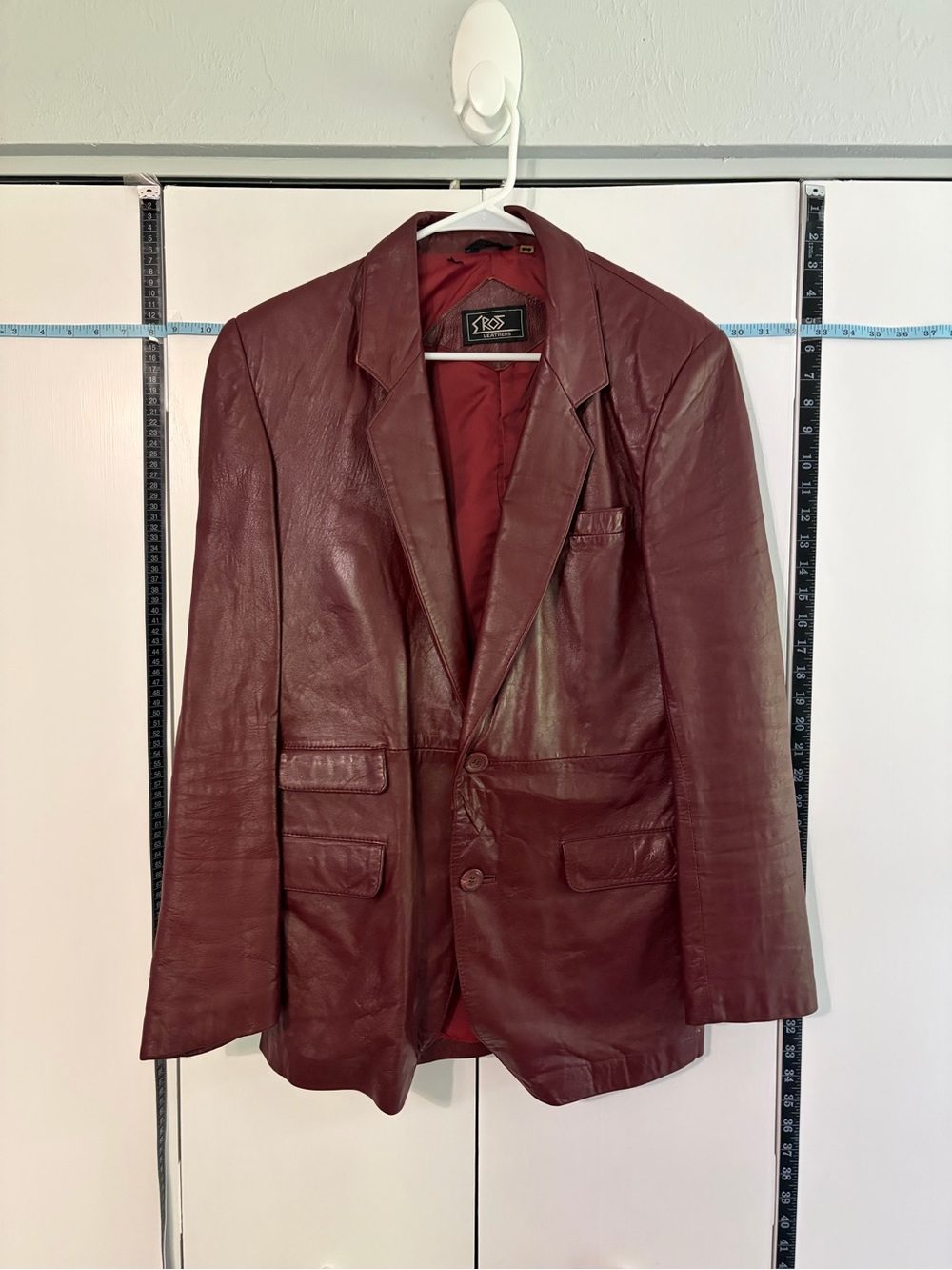 VTG Men's Burgundy Oxblood Leather Sport Coat Blazer 38R 90s 80s Superfly